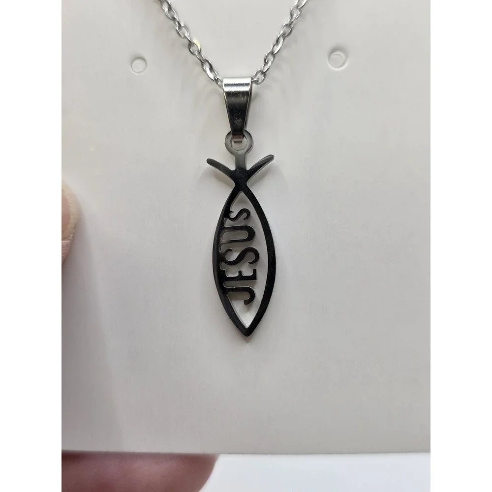 Religious Fashion Jewelry Jesus Fish Symbol Christian Prayer Silverton Necklace